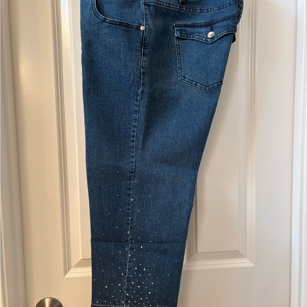 Christine Alexander Dark Blue Cropped Jeans with Rhinestones